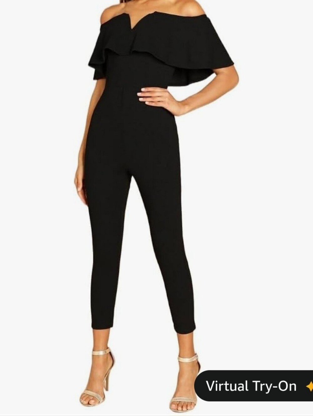 Off-Shoulder Ruffle Black Jumpsuit